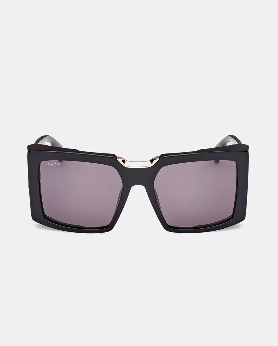 

Прямоугольные женские солнцезащитные очки из черного ацетата Max Mara, черный