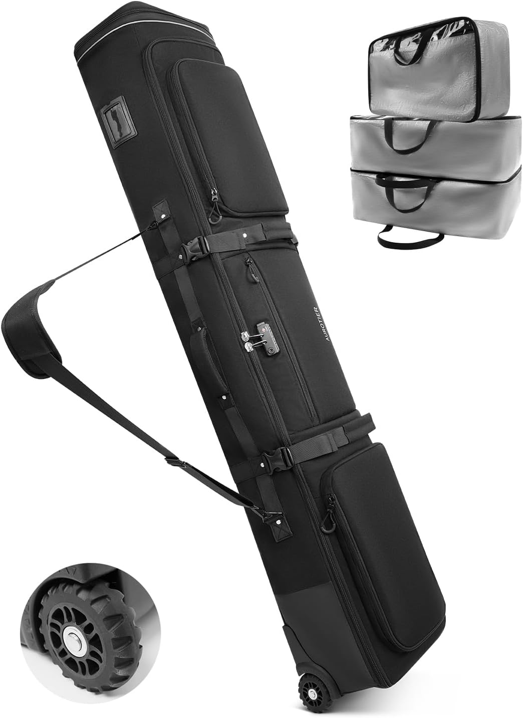 

Сумка для лыж и сноуборда толщиной 10 мм с колесами и кодовым замком TSA для авиаперелетов, 3 сумки из термополиуретана на молнии, гибкие возможности для хранения сноубордов, шлемов, курток и ботинок для сноуборда, водонепроницаемая AUROTIER, Bl..., Красн