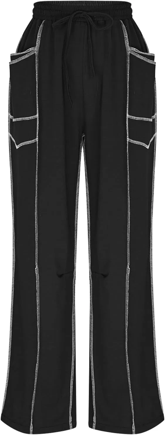 Женские повседневные спортивные брюки Barrel Sweatpants с высокой талией, широкими штанинами, широким кроем, завязками и контрастными карманами — фото 4