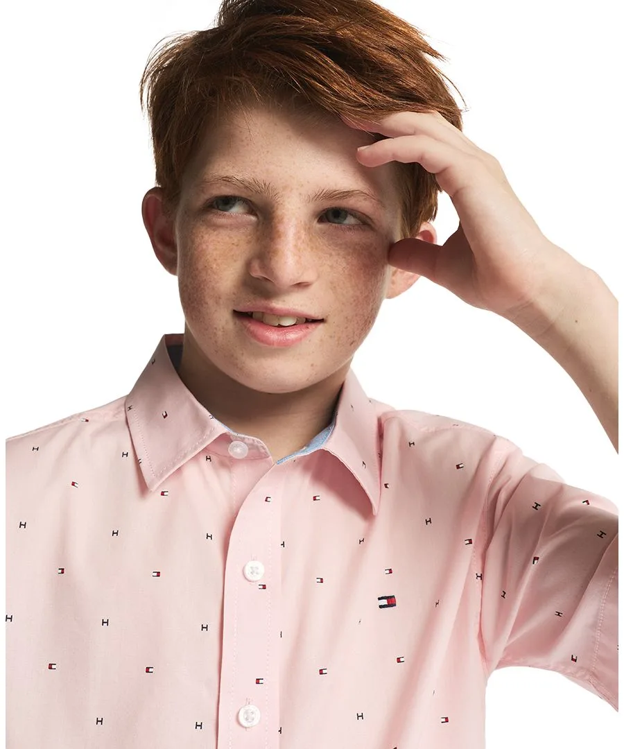 Детская тканая футболка с коротким рукавом Tommy Flag для мальчиков 8-20 лет Tommy Hilfiger, icy розовый — фото 2