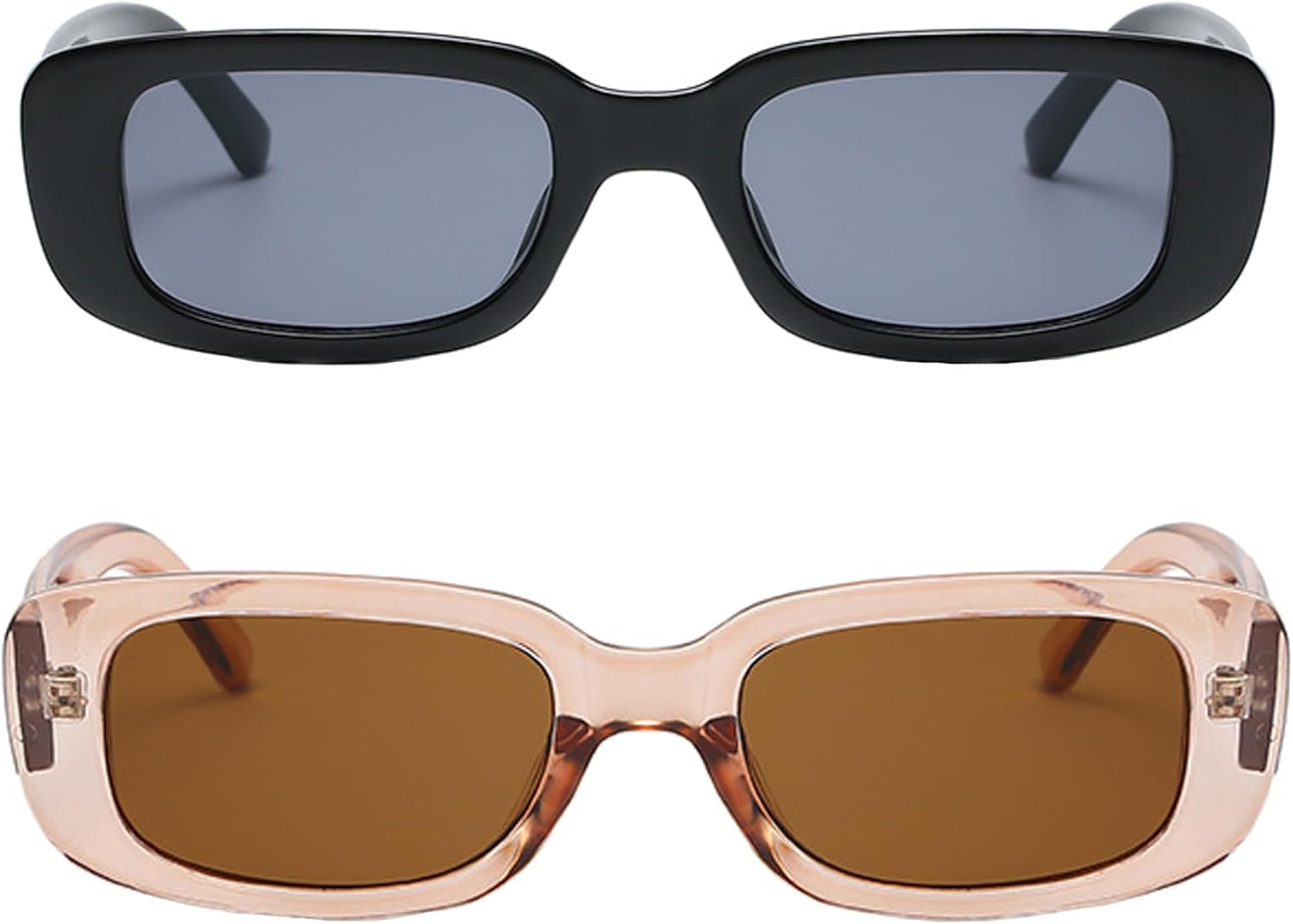 

Солнцезащитные очки в стиле ретро прямоугольной формы для женщин и мужчин, маленькая квадратная оправа, комплект из 2 штук Teumire, Black/Black +Transparent Brown/Brown