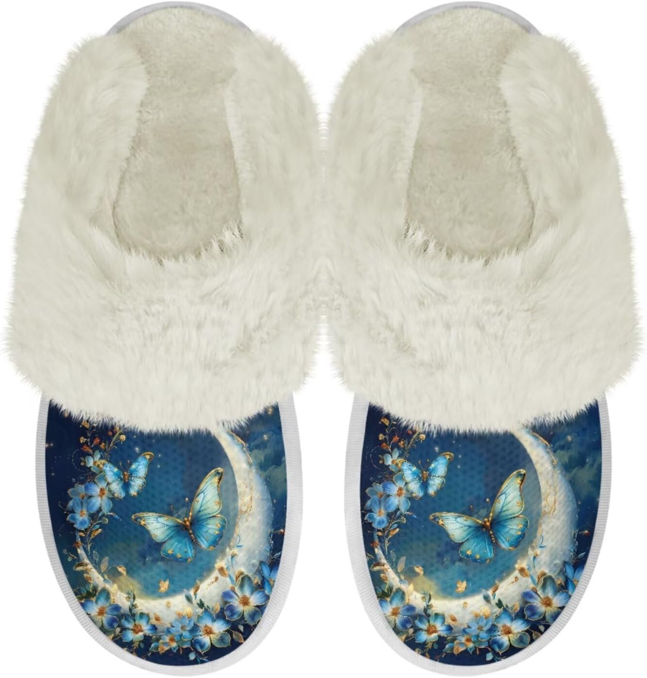 

Унисекс пушистые тапочки мягкие уютные зимние домашние тапочки для женщин и мужчин, легкие тапочки для пары, теплые домашние обувь Chririnla, Moon and Butterfly