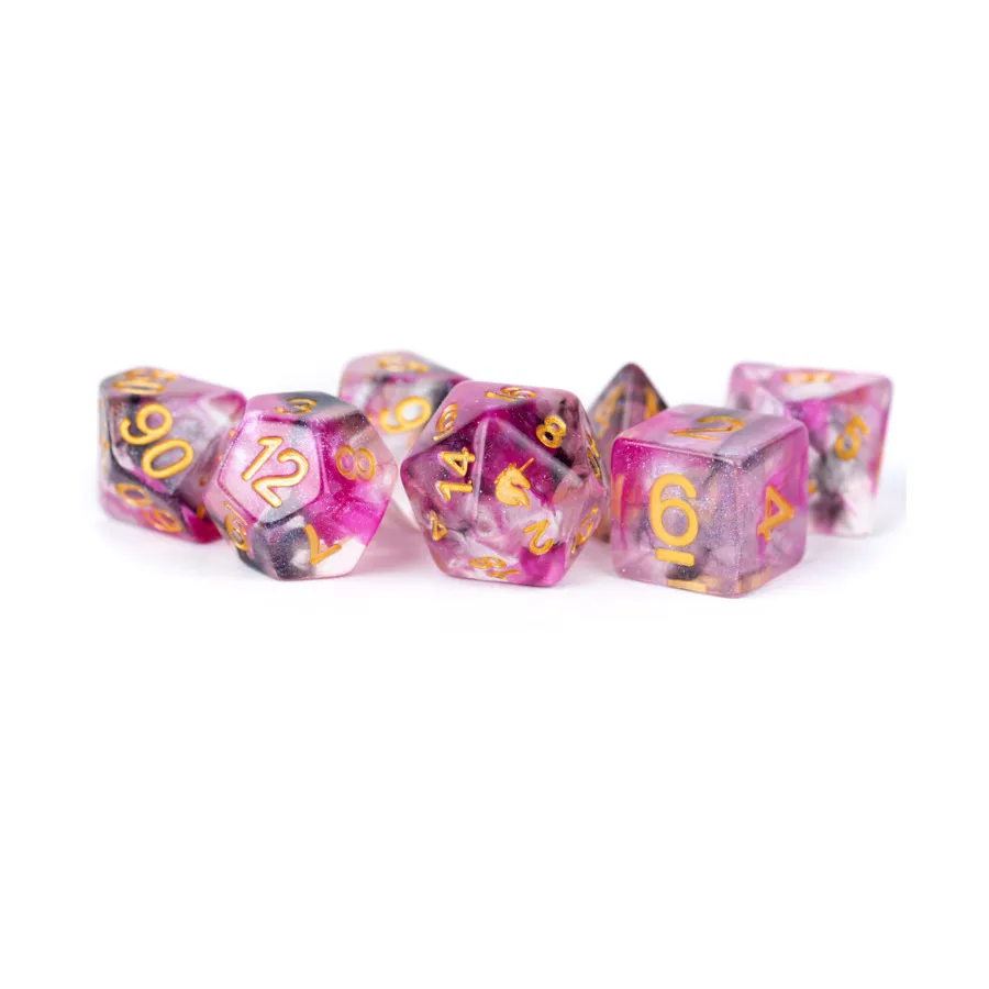 

Poly Set Blushing Steel с золотом (7), Resin Dice - Unicorn (Metallic Dice Games)