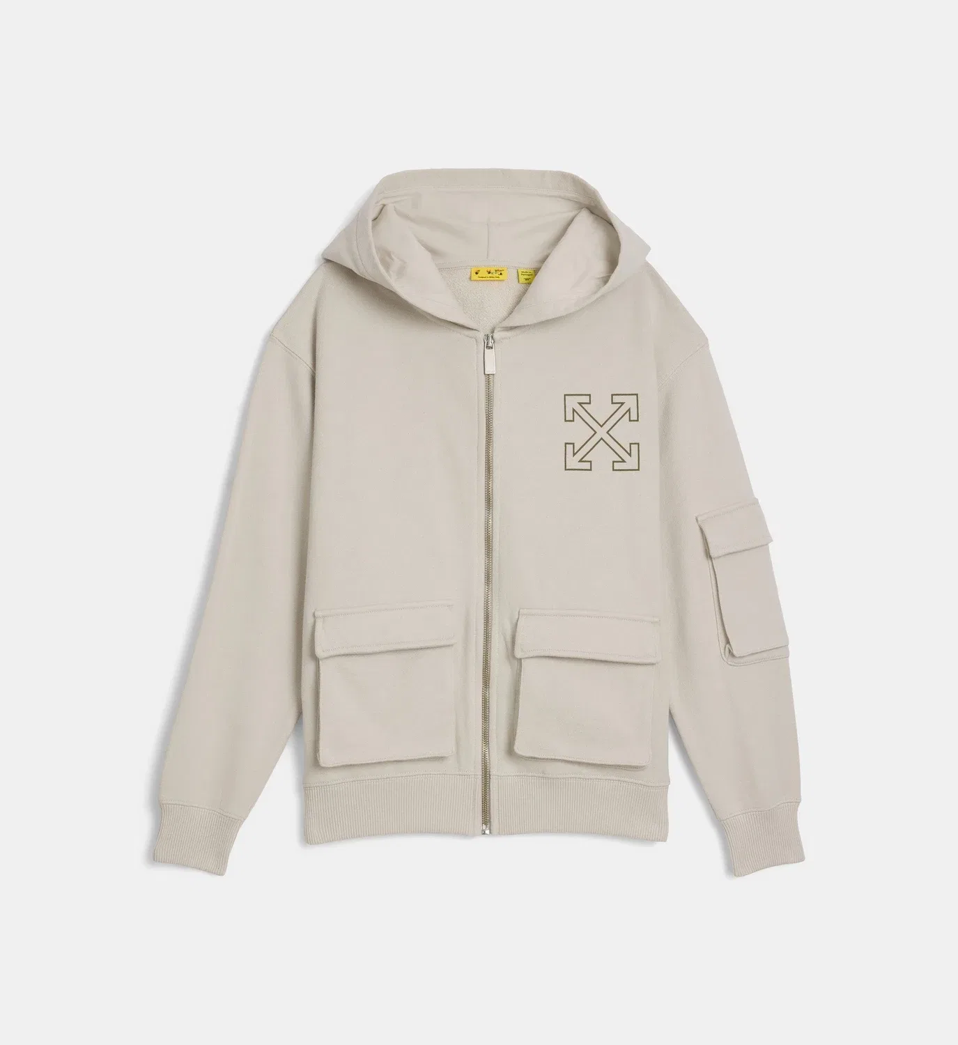 Хлопковая толстовка на молнии с подписью Off White, бежевый