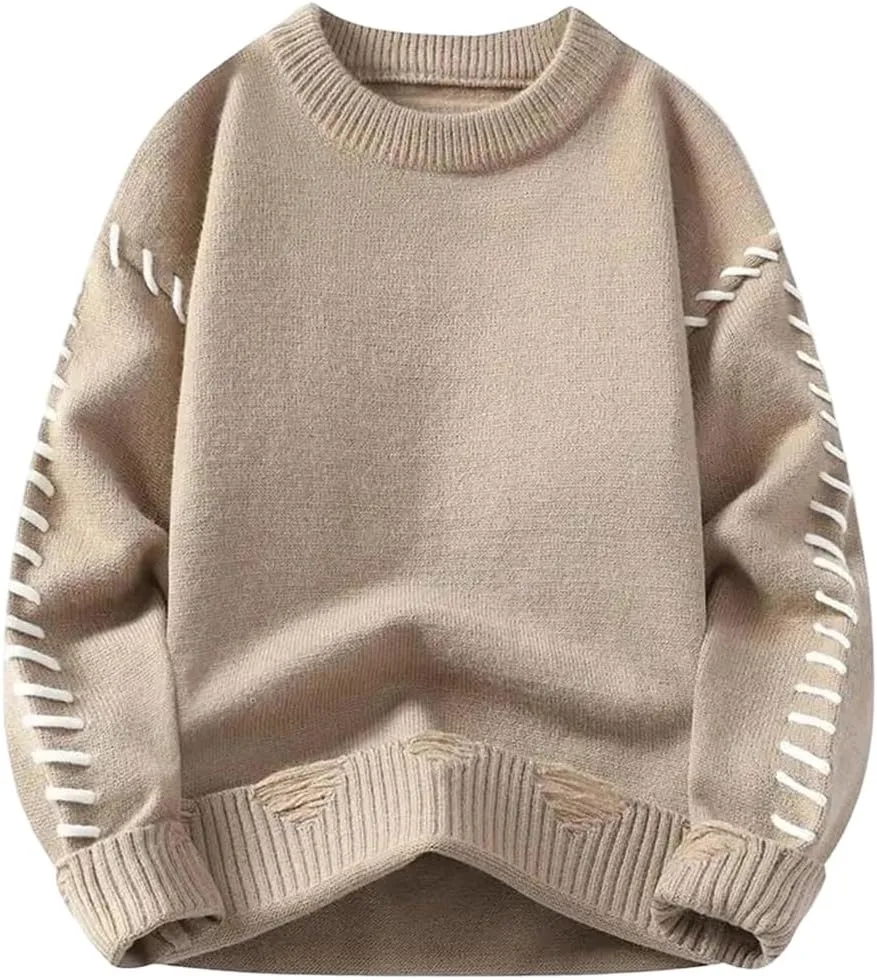 

Мужской свитер свободного кроя из грубой пряжи