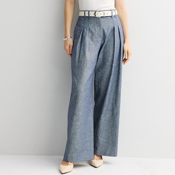 

Брюки Petite с плиссировкой из смесового льна Nine West, Chambray