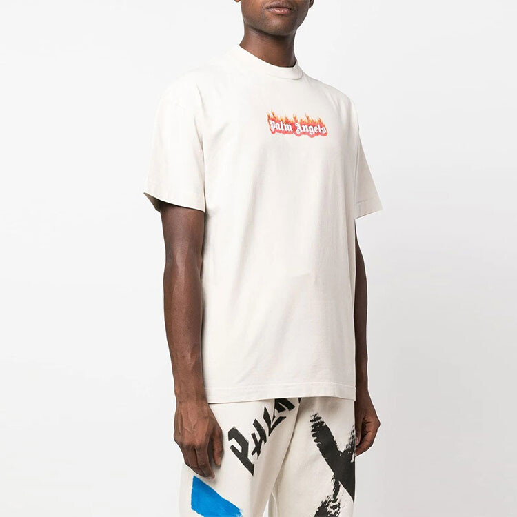 Классическая футболка с логотипом Garment Dye Burning Palm Angels, слоновая кость — фото 3
