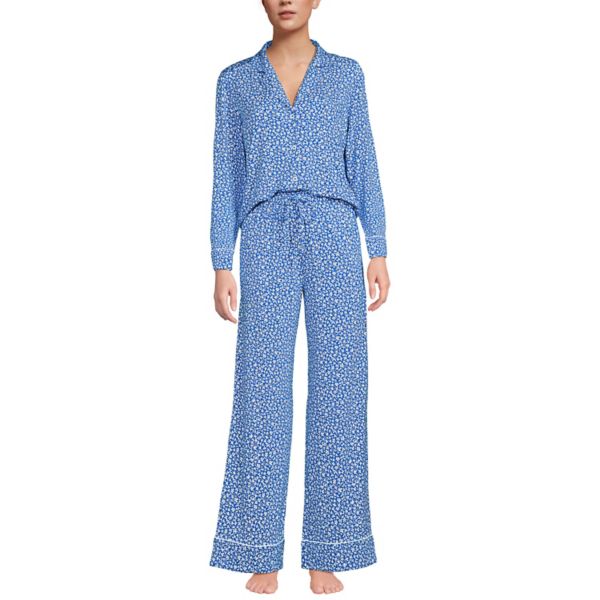

Женский пижамный комплект из двух частей: верха и штанов Lands' End, цвет gem blue floral vine