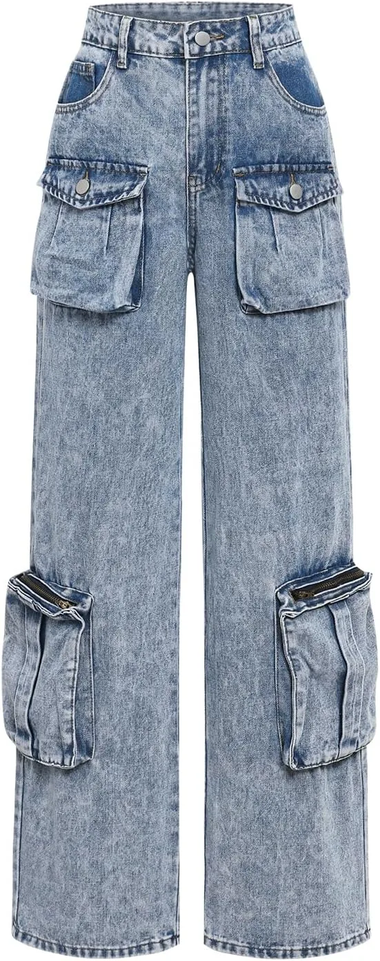 

Женские джинсы карго с высокой талией и прямым кроем