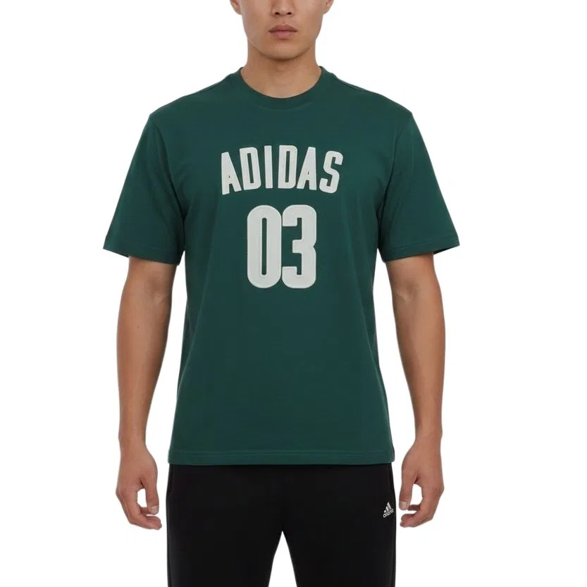Футболка Adidas оливково-зеленая с круглым вырезом