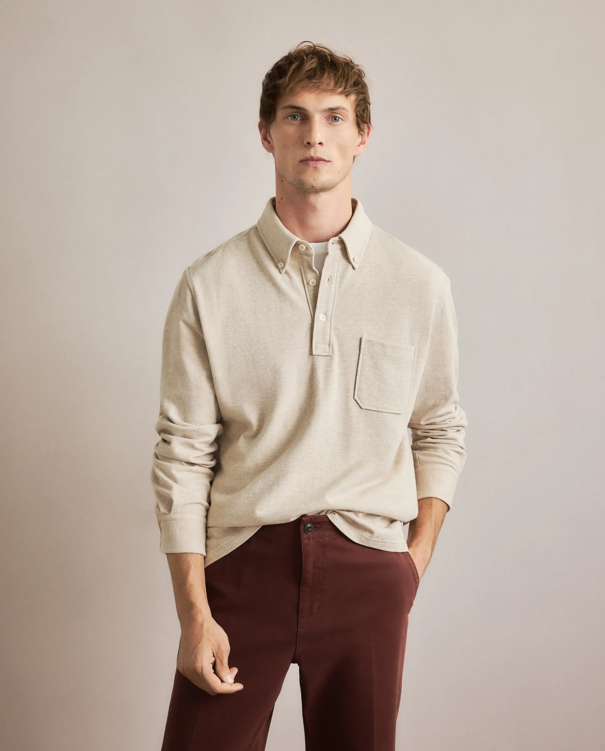 

Мужская однотонная меланжевая поло с грудным карманом Emidio Tucci, бежевый