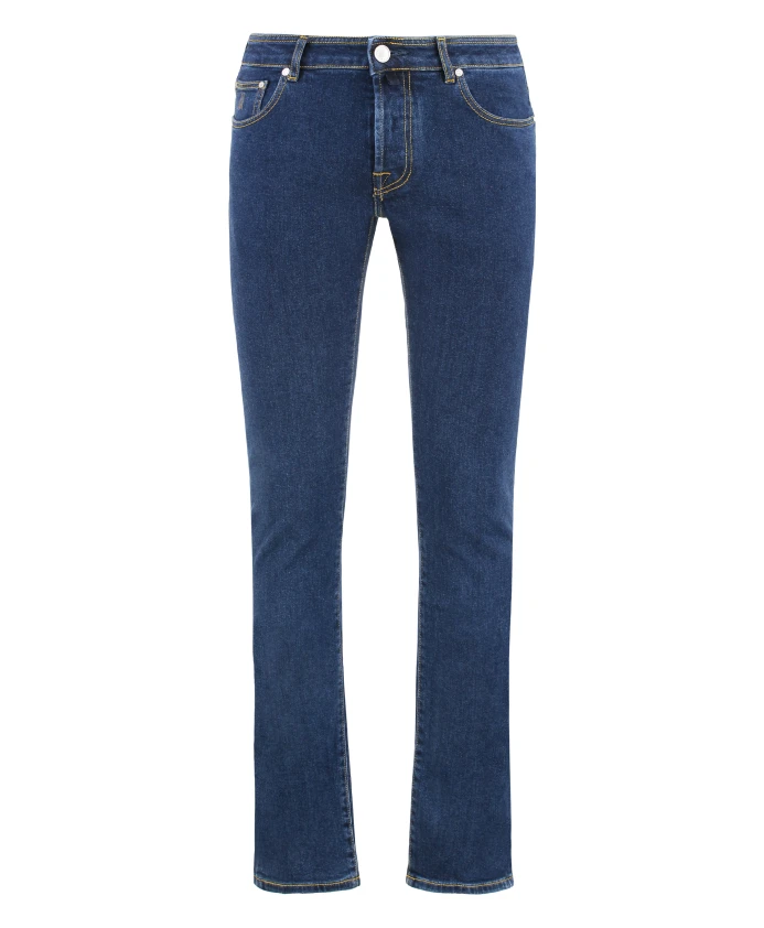 

Джинсы прямого кроя с кожаным логотипом. Moorer, синий