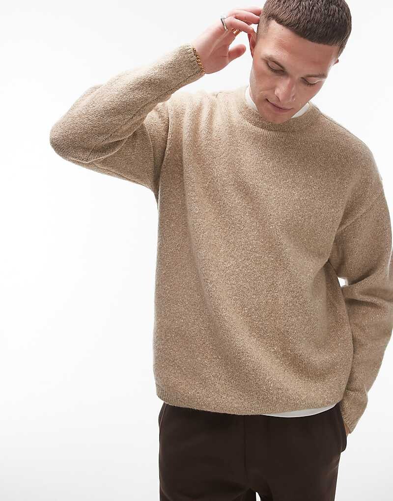 

Topman – свитер овсяно-меланжевого цвета из фактурной ткани