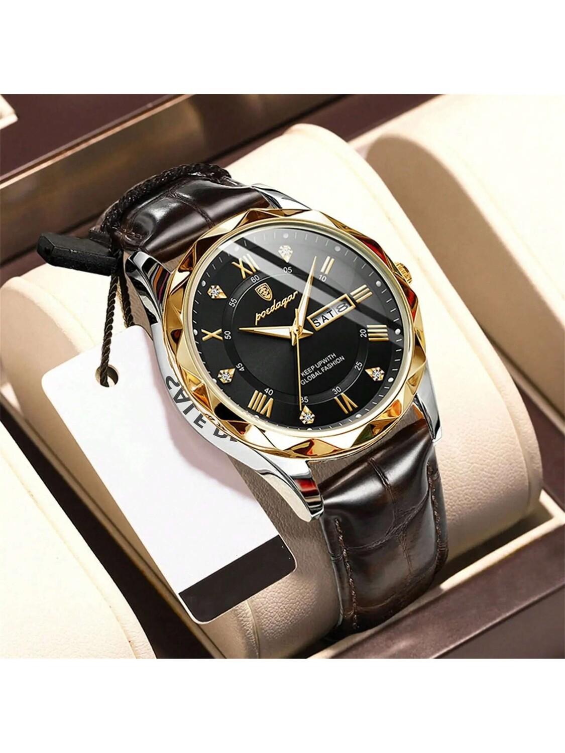 

1 Мужские часы с классическим коричневым кожаным ремешком