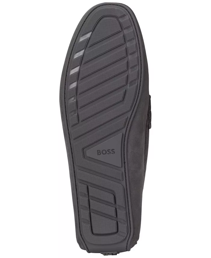 Мужские лоферы Noel из замши с перемычкой Hugo Boss, серый — фото 3