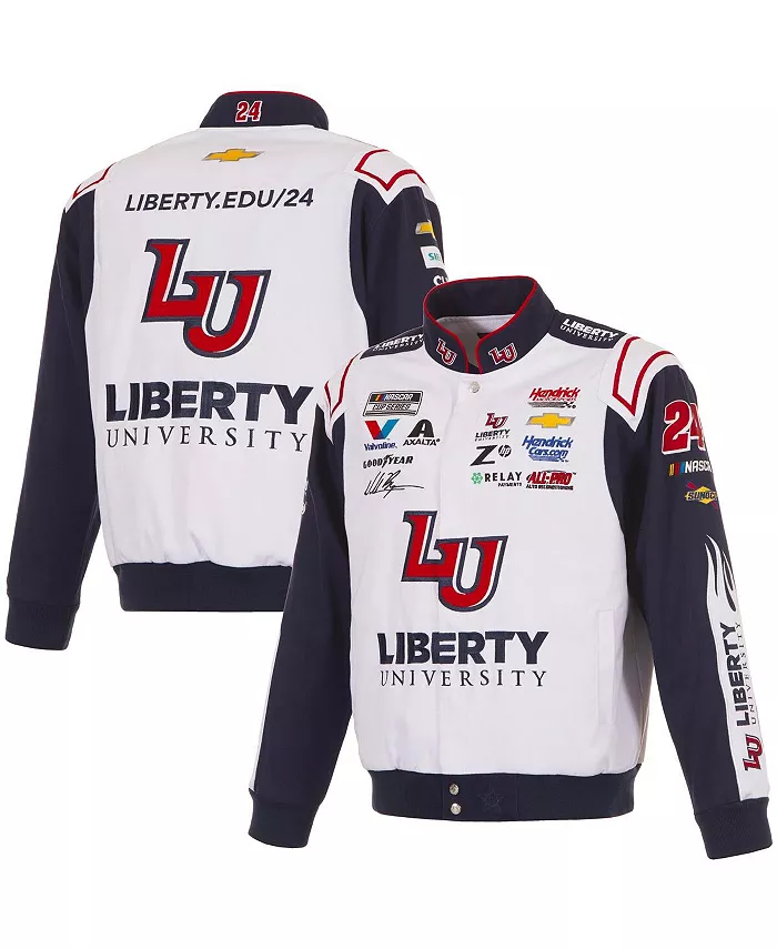 

Мужская белая куртка William Byron Liberty University из твила с застежкой на кнопки JH Design