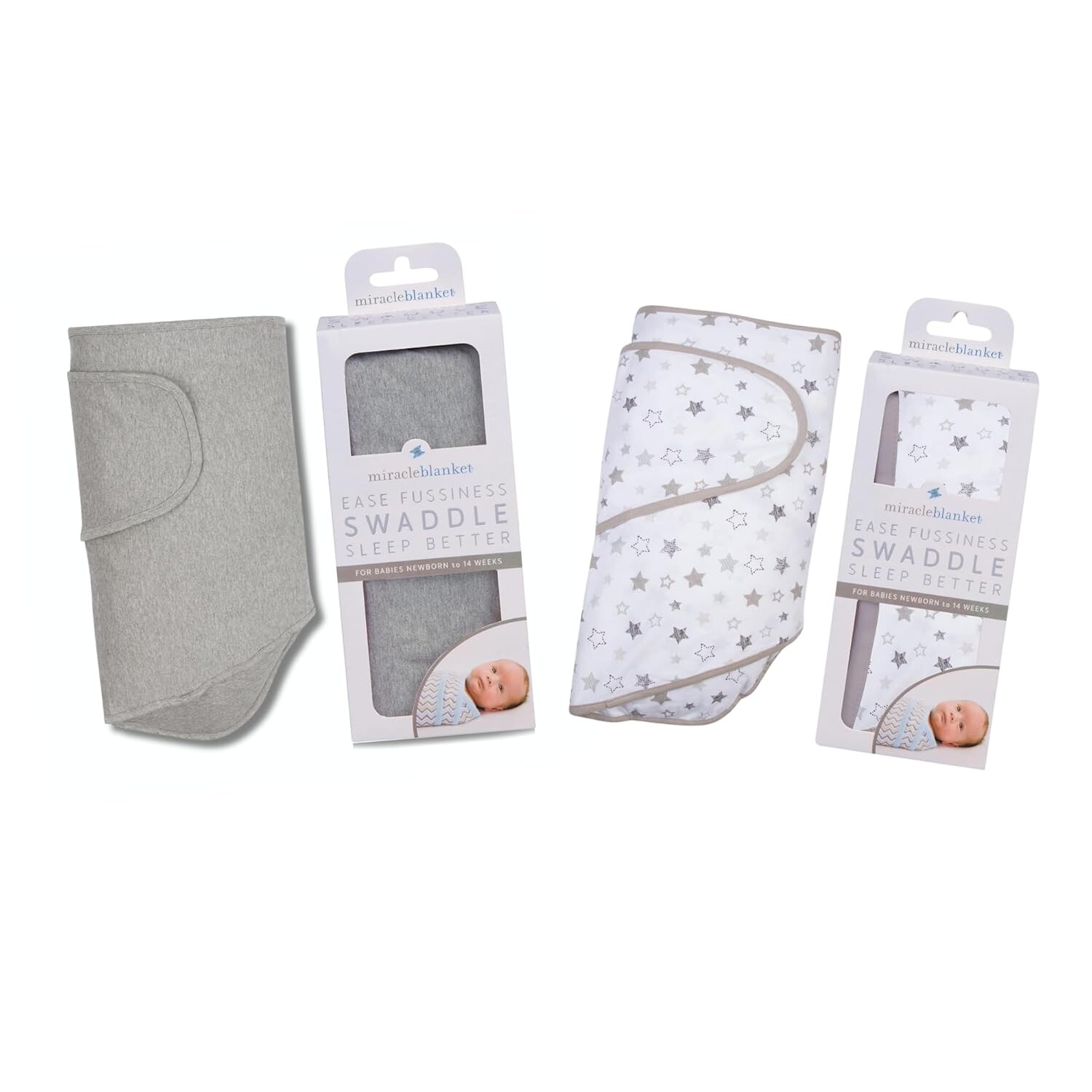 

Пеленальное одеяло Miracle Blanket — Одеяло Newborn Essential Baby — Мягкий спальный мешок, идеально подходящий для новорожденных и младенцев (однотонный вересковый серый и серые звезды)