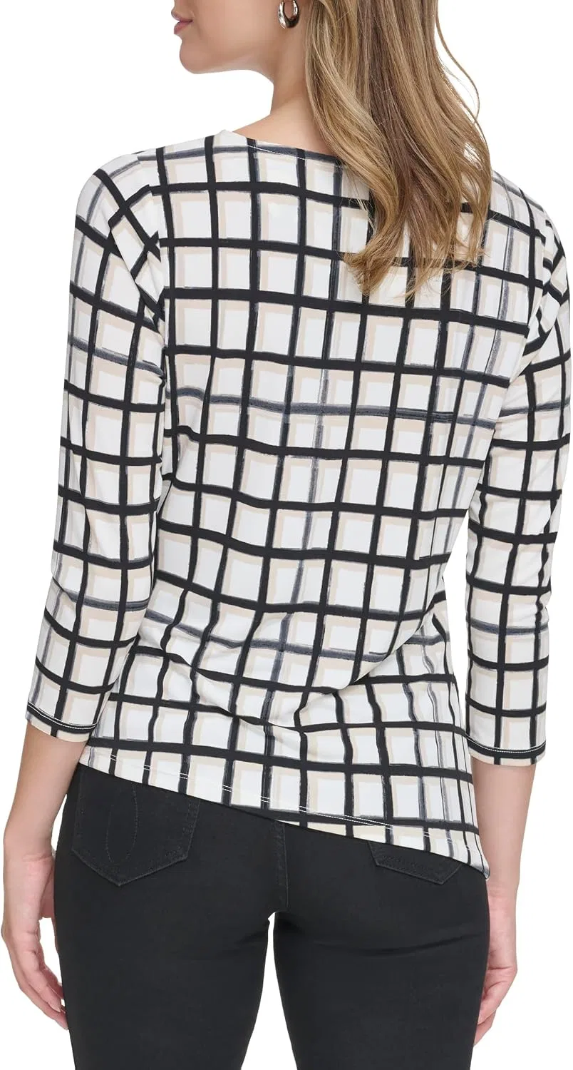 Блуза с принтом, 3/4 рукав, Calvin Klein, белый/бежевый — фото 4