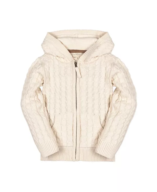 

Детский свитер с длинными рукавами, застежкой-молнией, капюшоном и налокотниками из органического хлопка - для малышей и детей постарше. Hope & Henry, белый