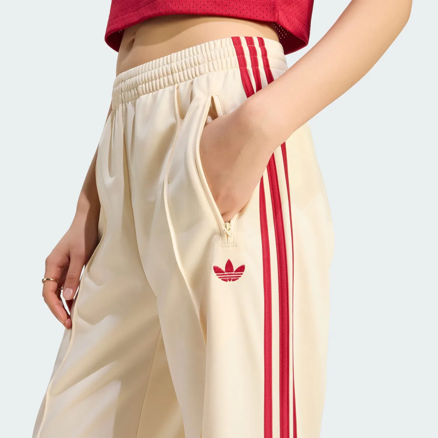 Брюки Adidas Originals с широкими штанинами Firebird кремового цвета — фото 4