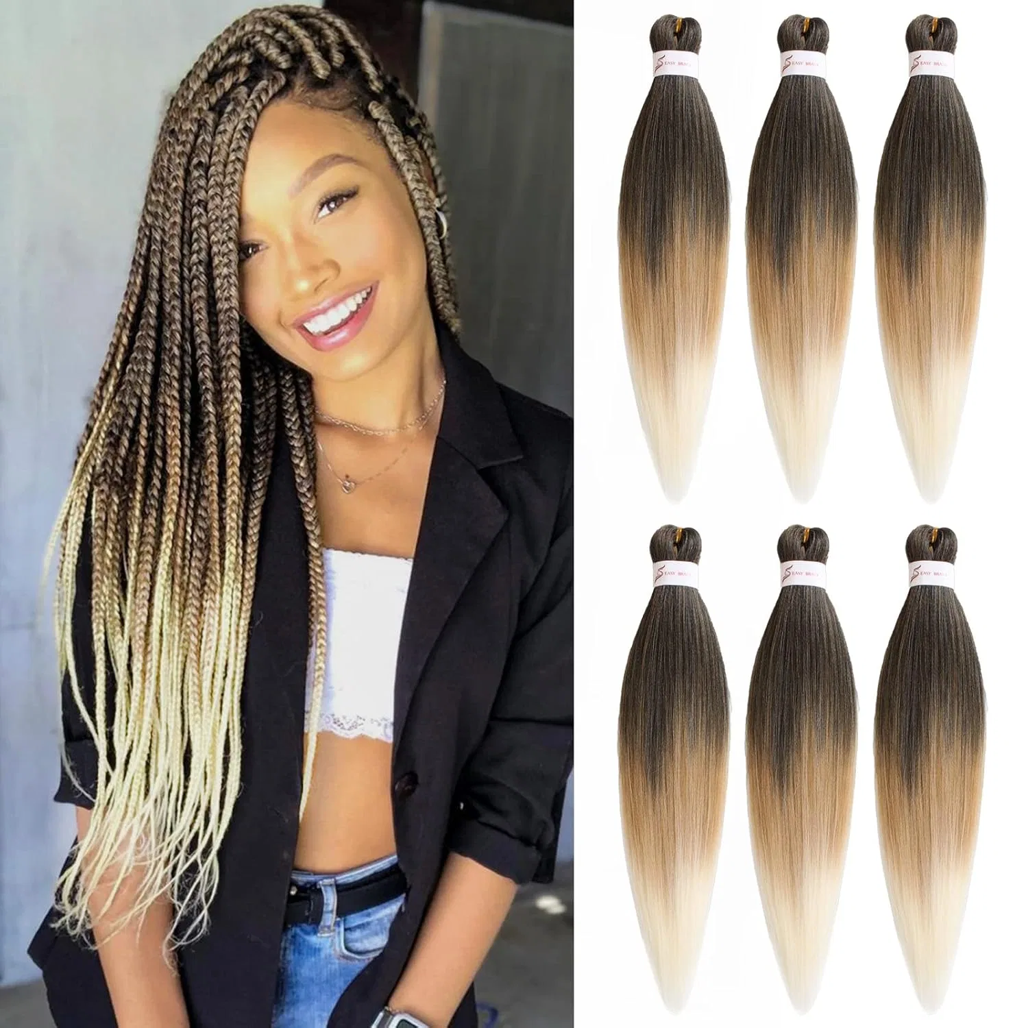 Искусственные волосы для плетения Pre Stretched Braiding Hair 30 дюймов, 6 упаковок Samtress, #1B/27/613