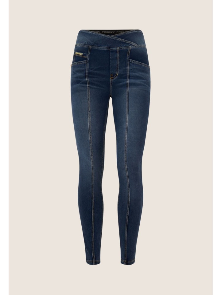 

Тканевые брюки FREDDY High Waist Denim Hose mit überkreutztem Bund, синий