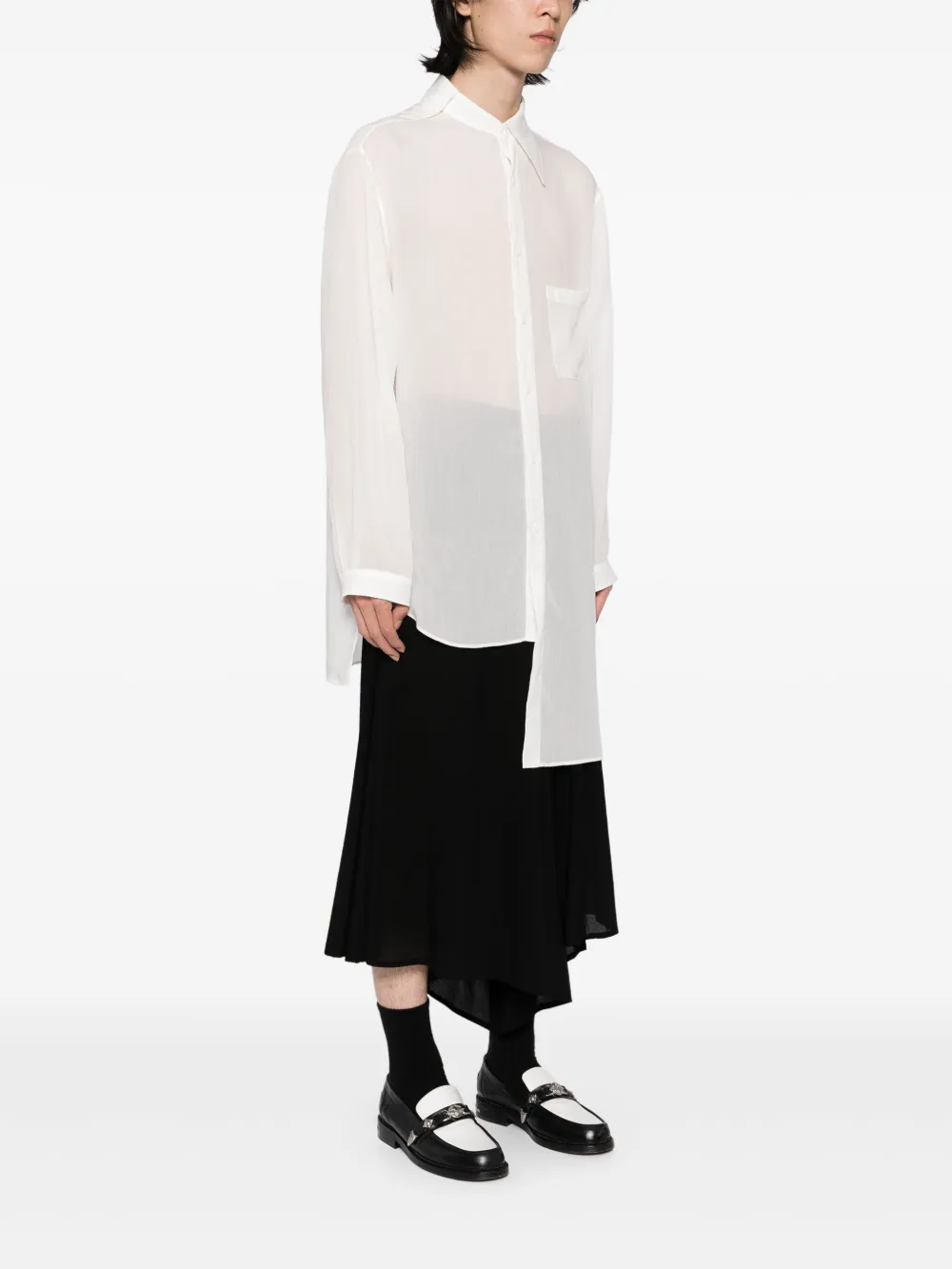 Рубашка с асимметричным подолом Yohji Yamamoto, нейтральный — фото 3