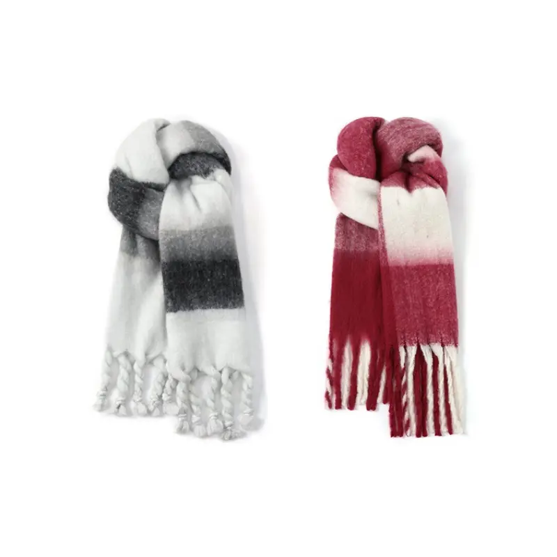 

FREE RABBITⅡ Вязаный шарф унисекс, 2 Pack (Rose Purple+White Gray Gradient)