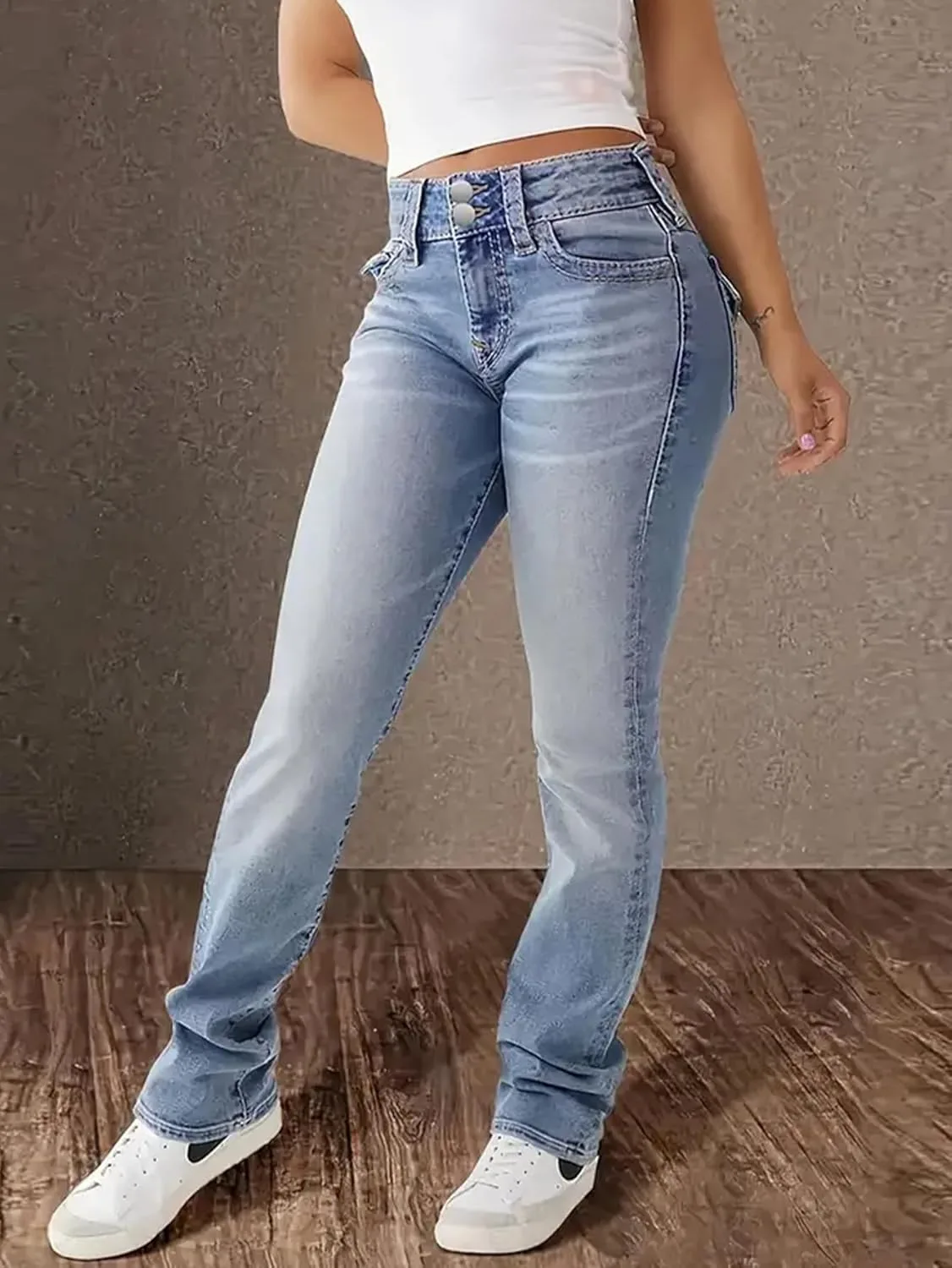 Женские джинсы High-Rise Straight-Leg Slim, Cotton-Blend Denim, Stretch — фото 2