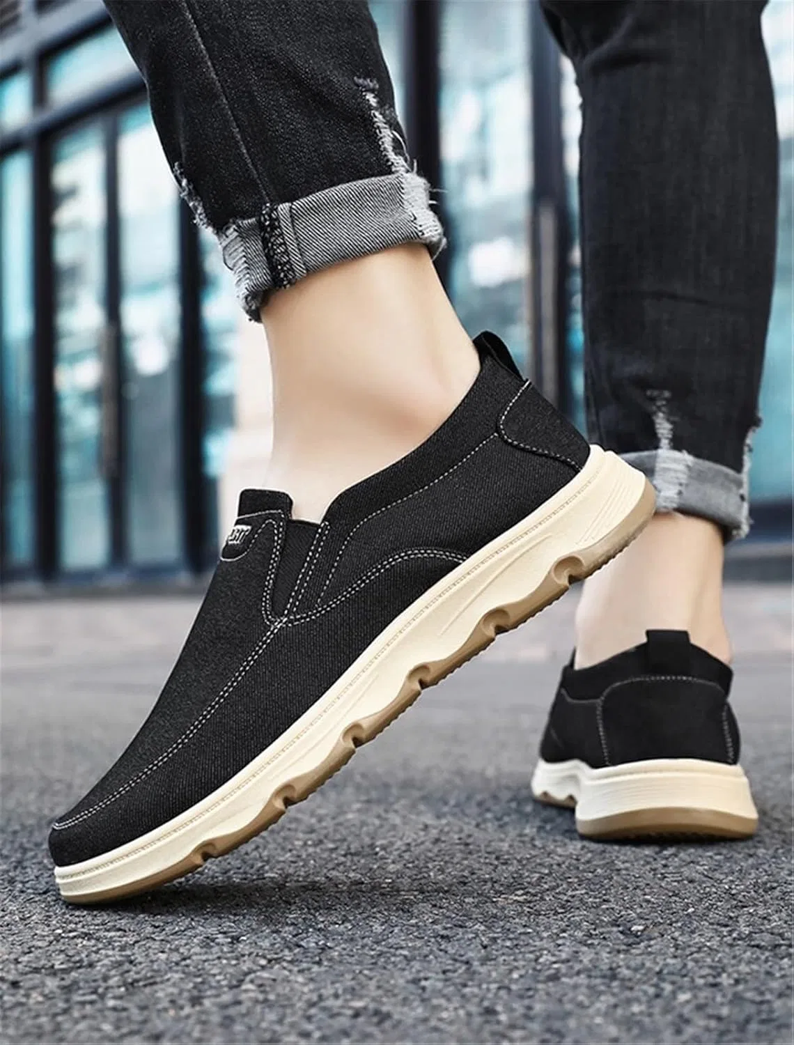 Лоферы мужские повседневные, без бренда, модель Mens Casual Slip On Shoes, черный EKsma — фото 3