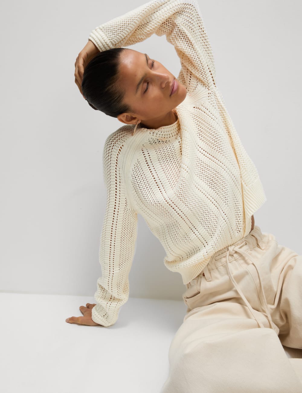 

Свободный джемпер с текстурой из богатого хлопка Marks & Spencer, слоновая кость