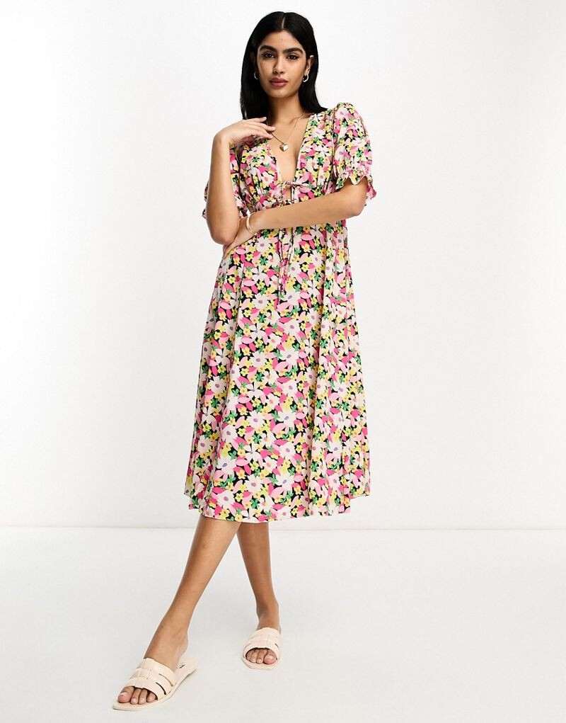 

Черное чайное платье миди с завязкой спереди ASOS DESIGN