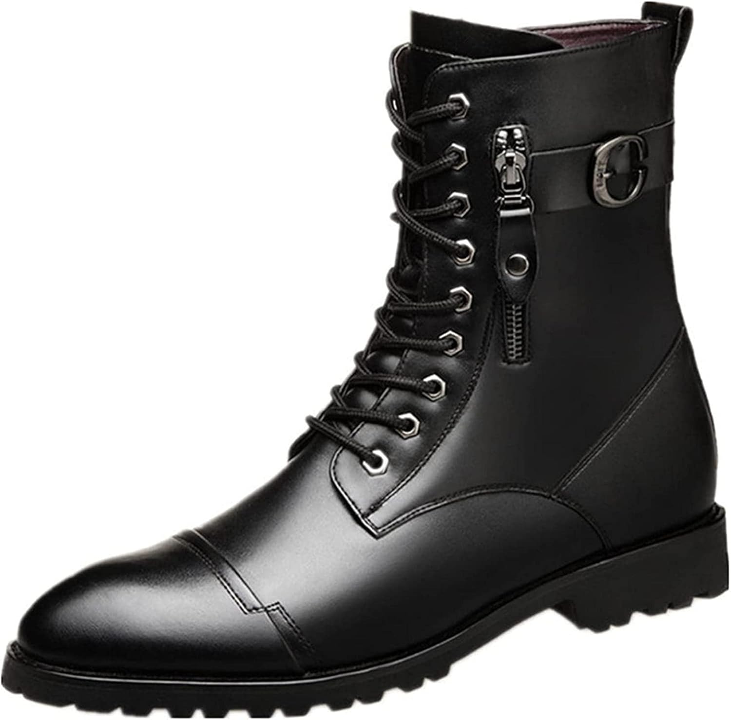 

Осенне-зимние мужские кожаные ботинки Yiozoi для улицы, повседневной ходьбы, с шнуровкой, деловые, с боковой молнией, высокие, удобные и теплые, черный