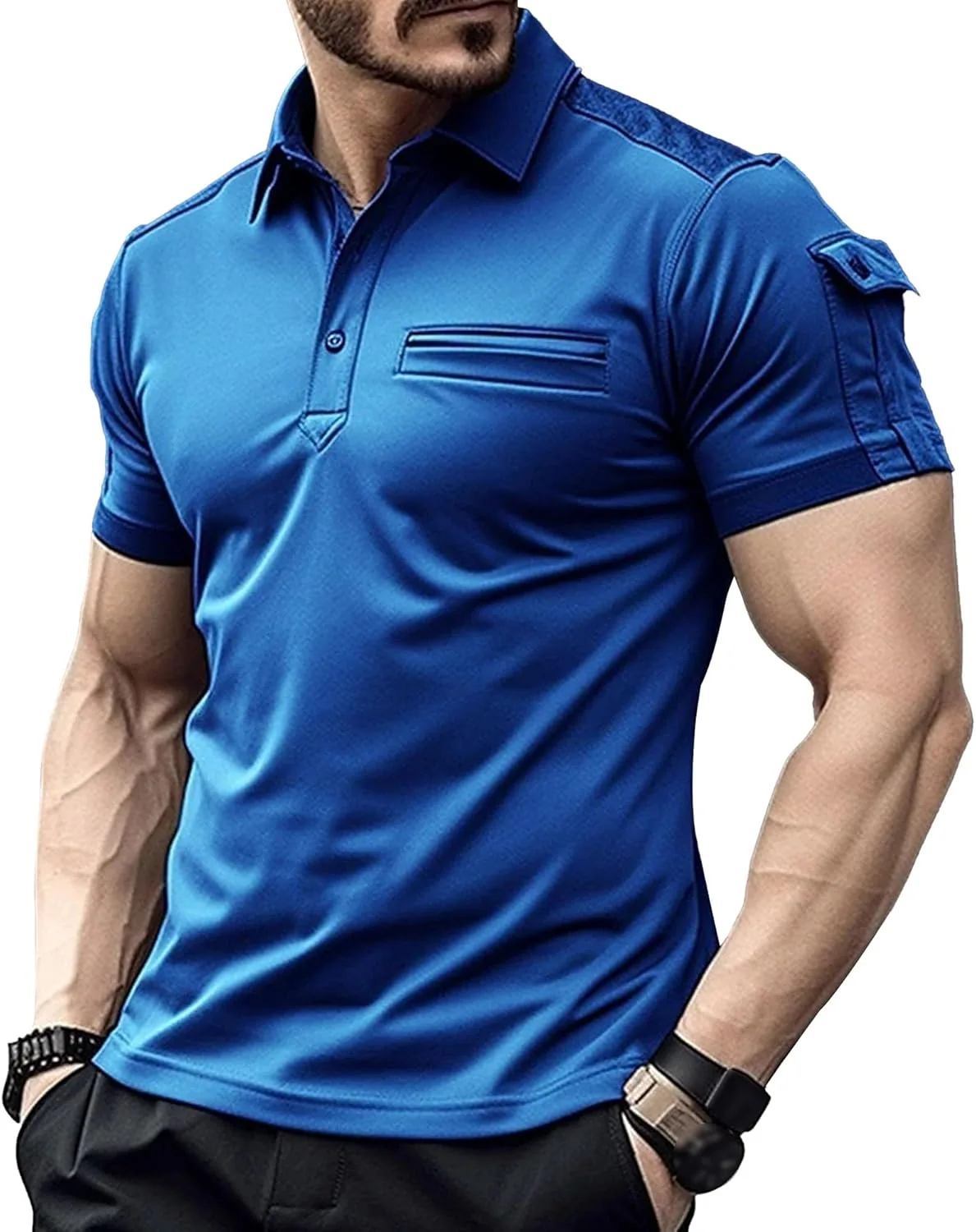 Мужская поло с коротким рукавом и воротником-стойкой Slim Fit