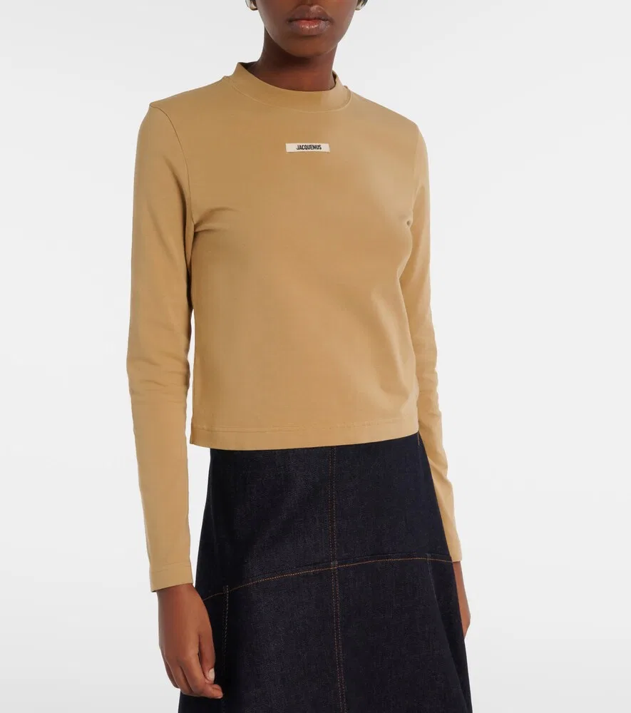 Футболка из смесовой хлопковой ткани Gros Grain Jacquemus, бежевый — фото 3