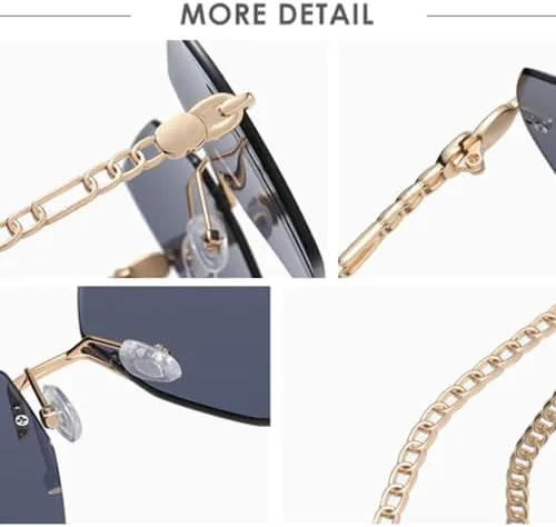 

Женские квадратные солнцезащитные очки без оправы 2026 года, оправа с цепочкой, модные винтажные очки большого размера, защита от ультрафиолета UV400 MTZJH, Blue Pink