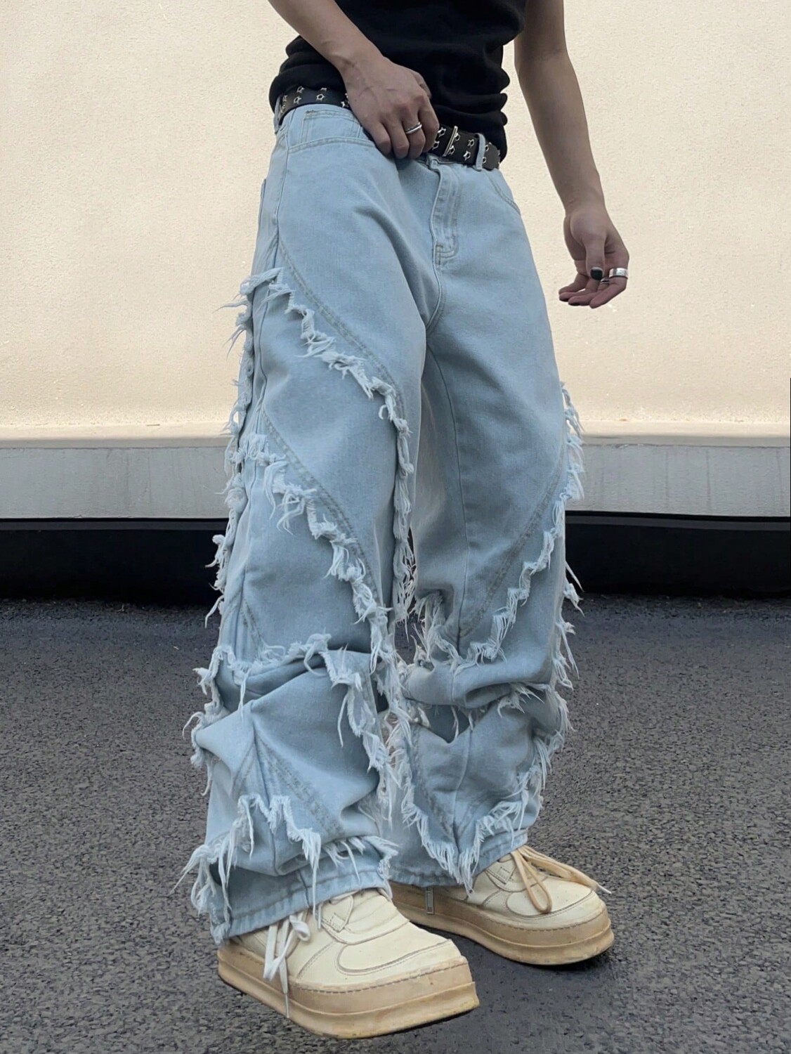 

EMRG Мужские однотонные джинсы свободного кроя с потертым краем, без ремня Manfinity, синий