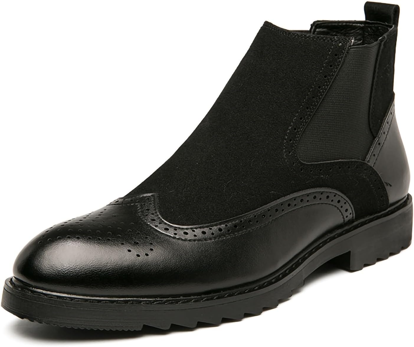 

Мужские офисные ботинки Челси с брогированием, слипоны из искусственной кожи Generic, черный