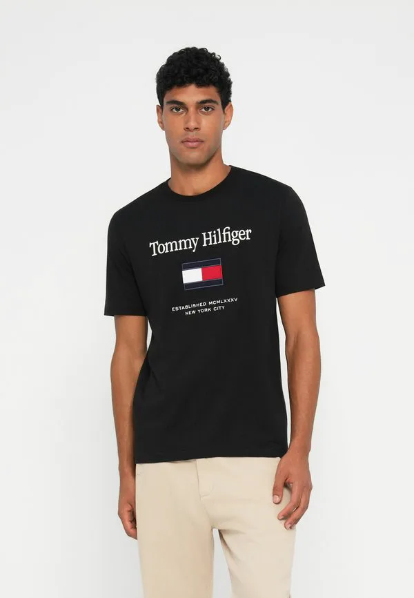 Футболка с вышитым логотипом и круглым вырезом Tommy Hilfiger, Black