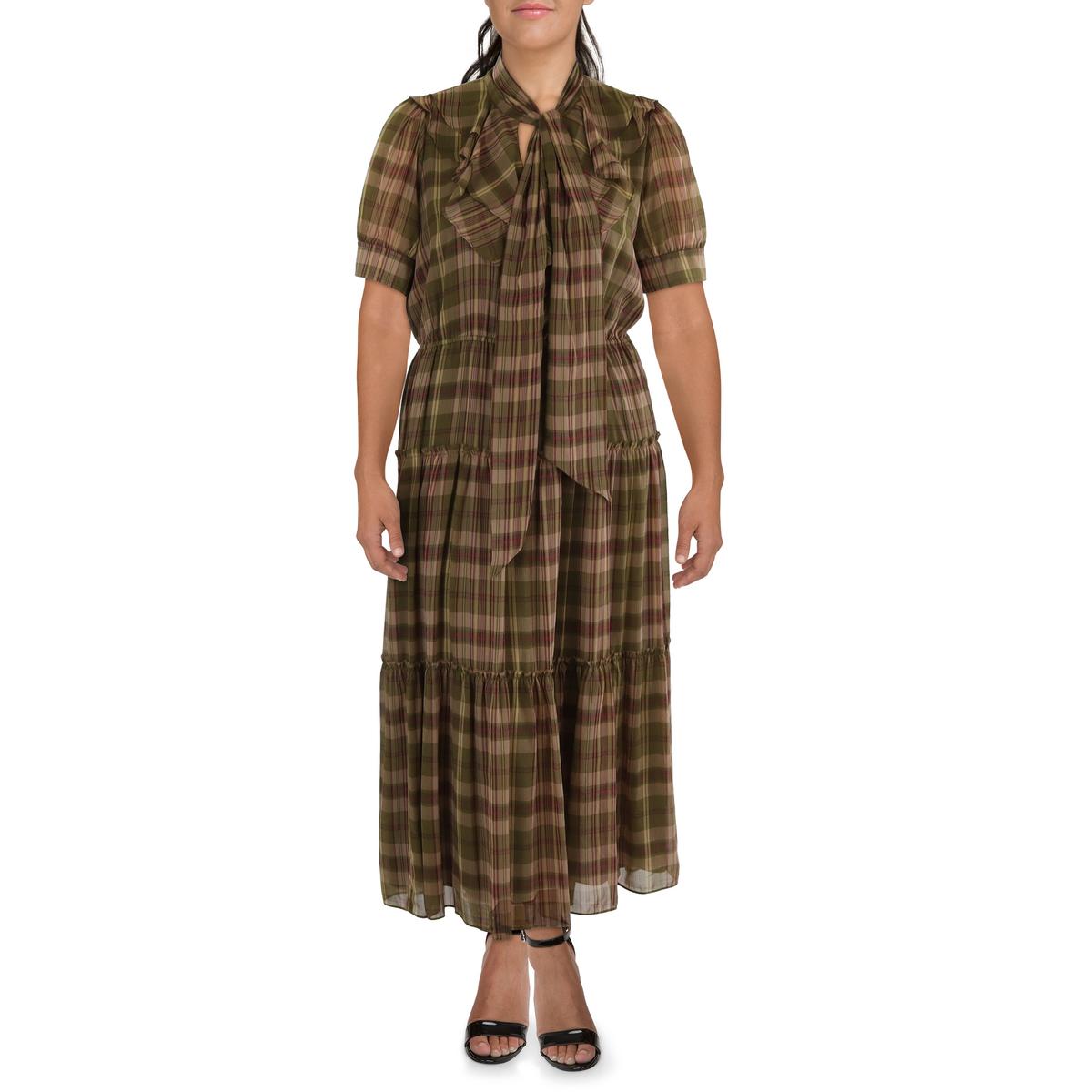 

Женское клетчатое платье-рубашка из жоржета Lauren Ralph Lauren, цвет farm olive