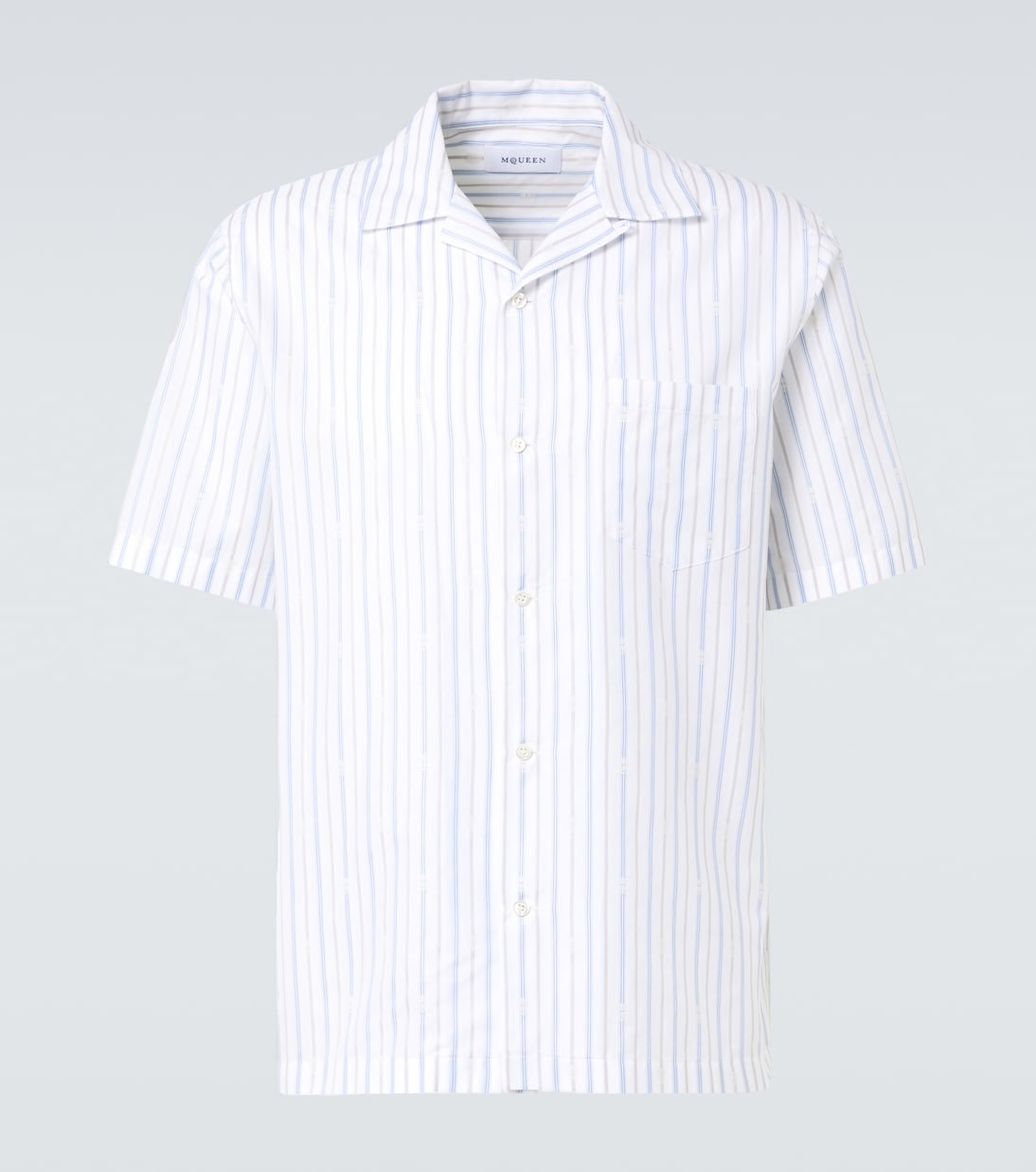 

Полосатая хлопковая рубашка для боулинга McQueen, White-Blue-Grey