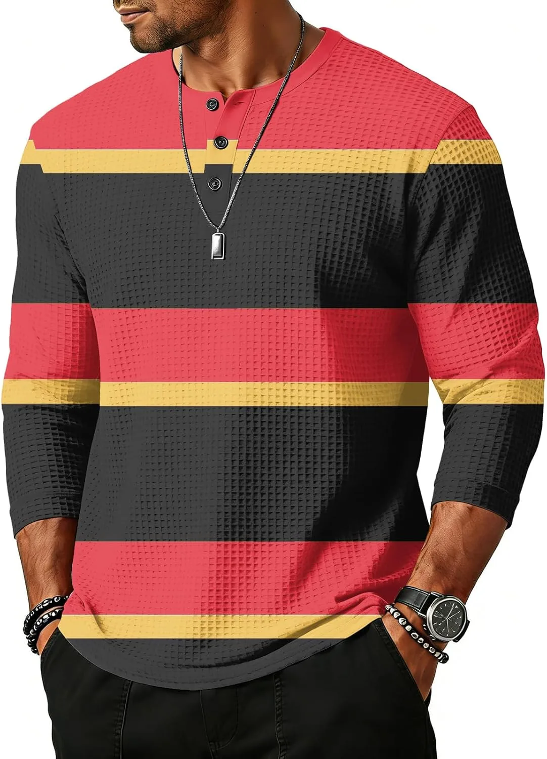 

Мужская футболка Henley с полосками и влагоотводящими свойствами, S-2XL WENKOMG1