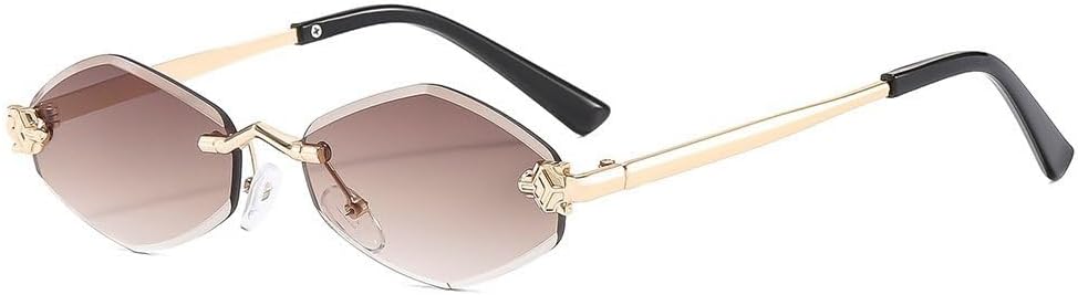 

Модные маленькие многоугольные солнцезащитные очки для женщин, роскошные коричневые ромбовидные солнцезащитные очки в винтажном металлическом стиле GHVWYX, Golden Double Tea