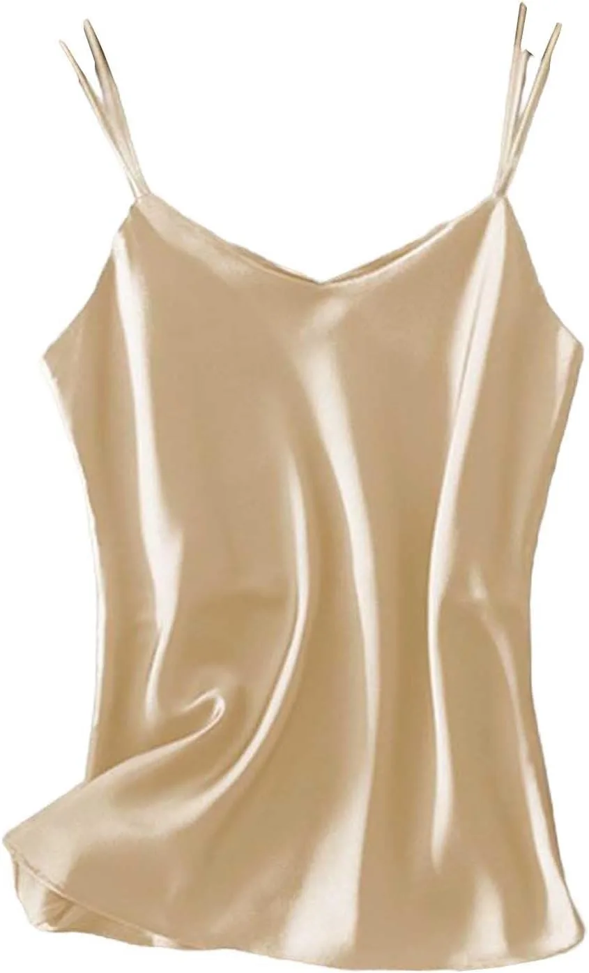 

Женская шелковая атласная майка с V-образным вырезом и тонкими бретелями