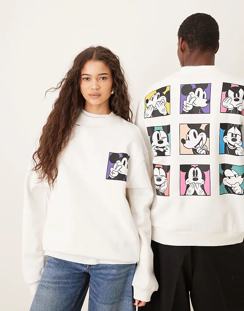 

Толстовка-поло унисекс Disney ASOS DESIGN свободного кроя с принтом Микки Мауса белого цвета