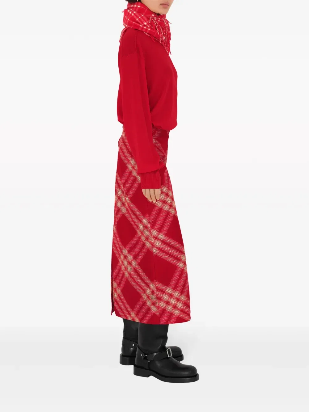 Длинная юбка Burberry из шерсти в клетку, красный — фото 3