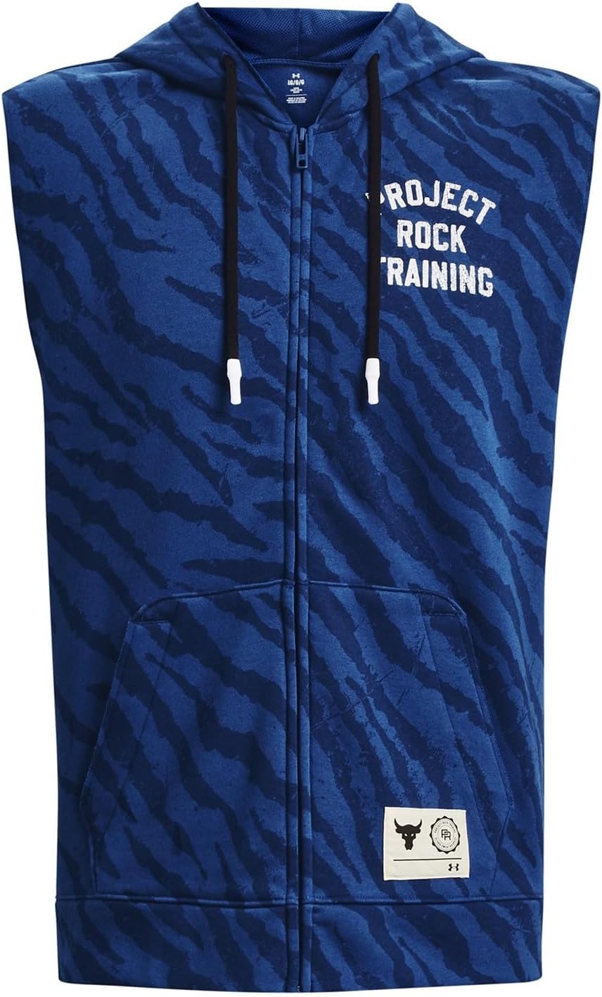 

Толстовка Under Armour Project Rock Rival Fleece без рукавов, с капюшоном и молнией, Blue Mirage