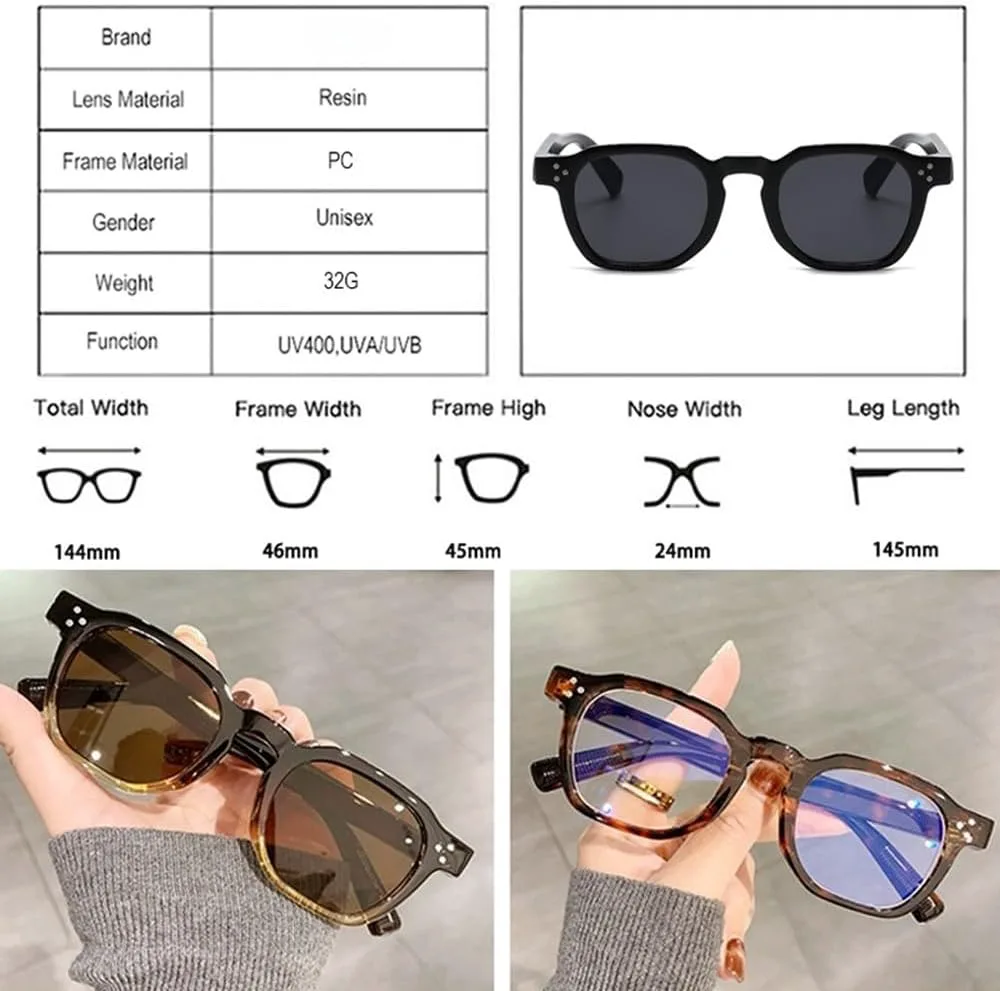 

Квадратные солнцезащитные очки для женщин в стиле ретро с заклепками, модные солнцезащитные очки для мужчин с защитой от УФ-излучения UV400 SKFGNX, Black Tea Gray