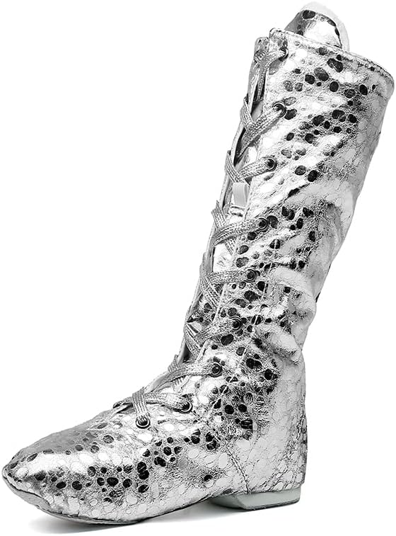 

Джазовые танцевальные туфли с раздельной подошвой для детей, кроссовки для танцев, высокие ботинки для мужчин Msmax, серебряный