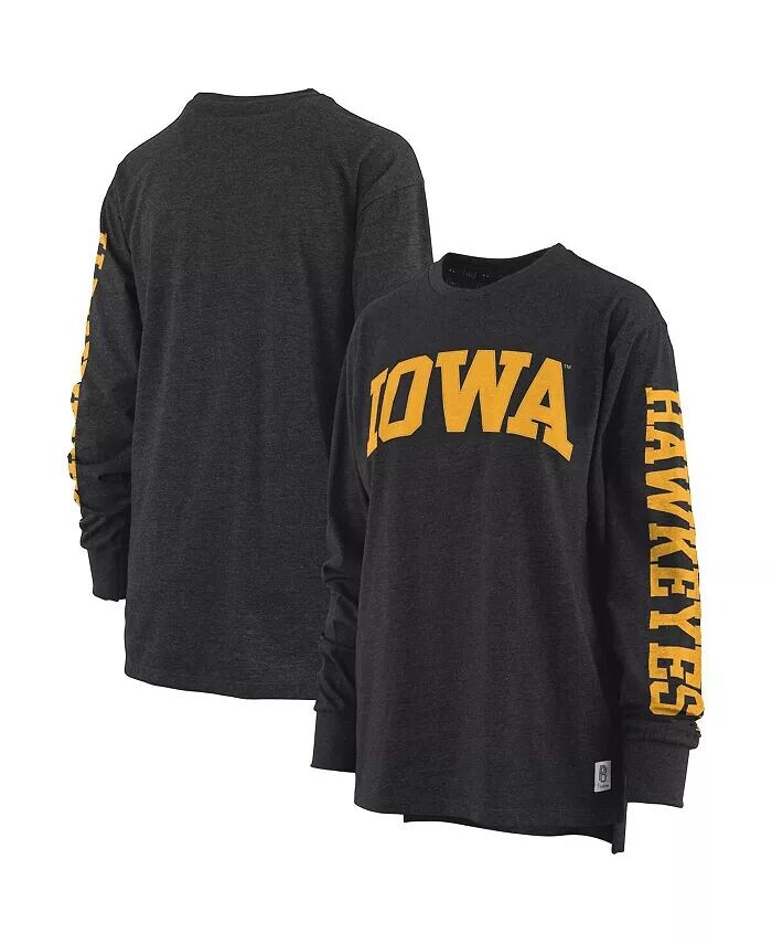 

Женская черная футболка с длинными рукавами Iowa Hawkeyes Two-Hit Canyon с меланжевым рисунком Pressbox, черный